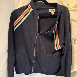 Hatley Heritage Bear Zip Sweatshirt Womens Small Navy Striped Sleeve Cozy